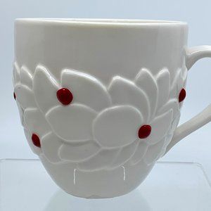 Starbucks 2004 Holly Berry Mug Poinsettia White Red Textured Holiday Retired